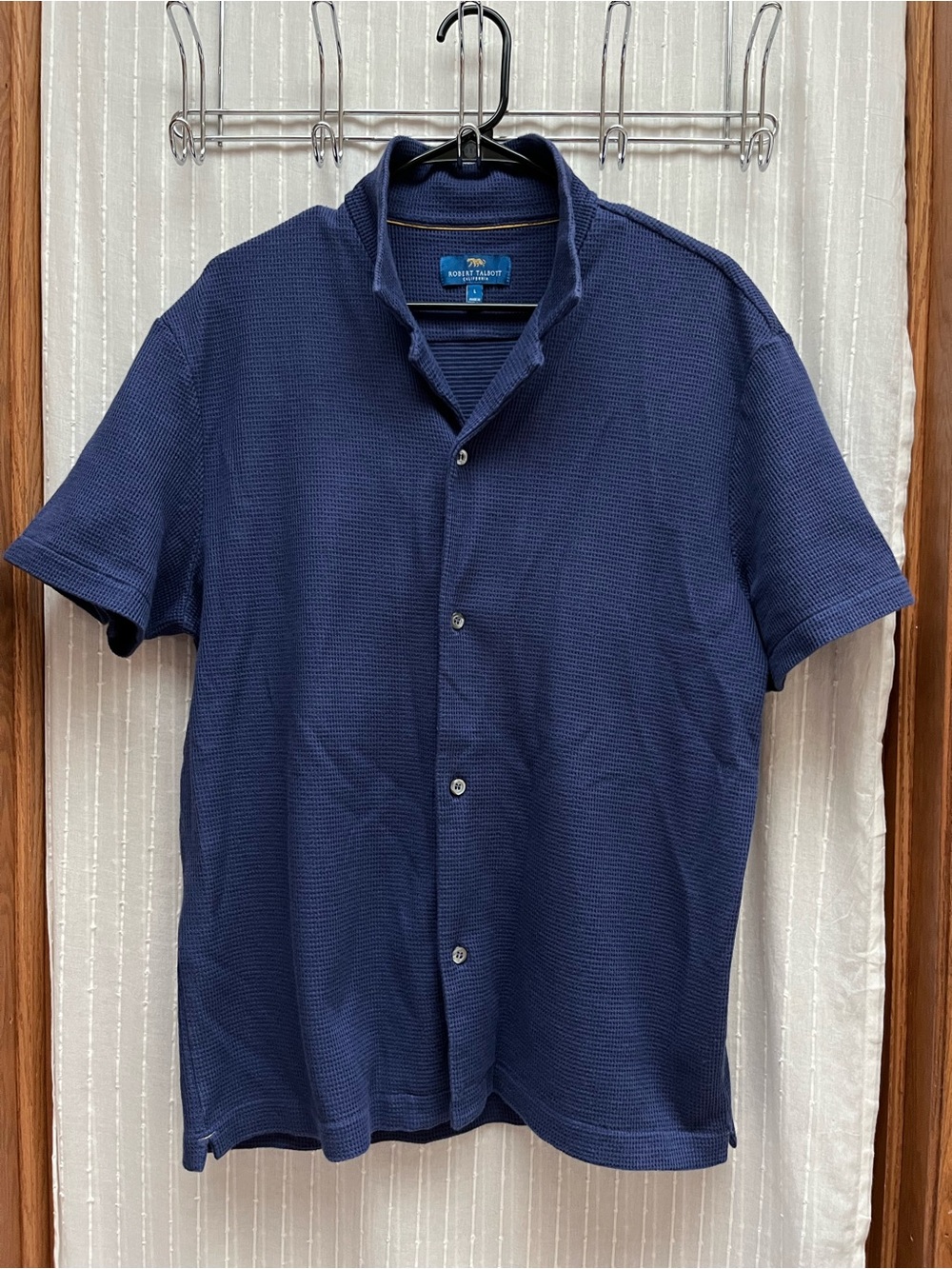 Robert Talbott Navy Textured Short-Sleeve Button-Down Shirt Size L